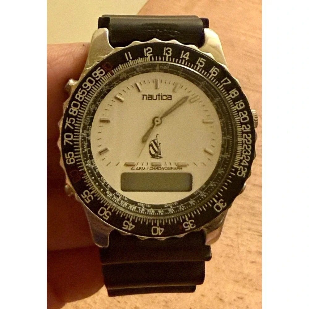 Vintage Rare Nautica Digital Analog Watch 1990s White Face Needs Battery